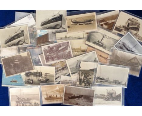 Postcards, Lifeboat Service, a collection of 45+ cards RPs, printed and artist drawn to include The Morecambe Lightship In Di