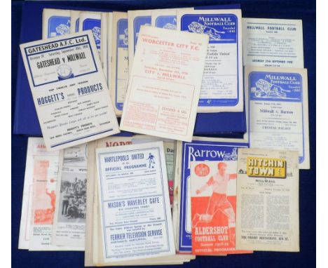 Football programmes, Millwall, home &amp; away programmes, 1958/59, 54 programmes, homes (29) including Aldershot (4 pages), 