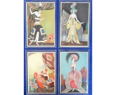 Postcards, M Montedoro, classical Art Nouveau/Deco exotic girls, No 1-4 (gd/vg) (4)