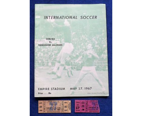 Football programme &amp; tickets, Vancouver All-Stars v Chelsea, 27 May 1967, programme plus two different ticket stubs, one 