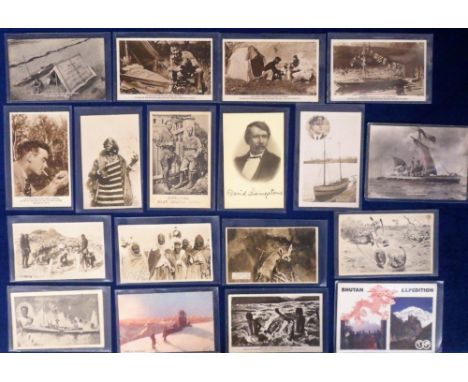 Postcards, a selection of 18 exploration cards, inc. 5 cards of Captain Sullivan in his travels from England to Africa by can