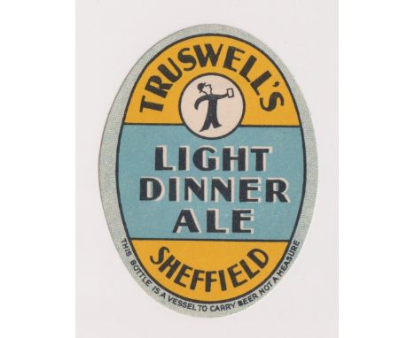 Beer label, Truswell's, Sheffield, Light Dinner Ale, vertical oval, approx 81mm high (vg) (1) 