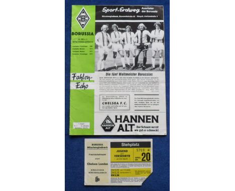 Football programme &amp; ticket, Borussia Monchengladbach v Chelsea, 7 August 1974, Friendly, programme &amp; match ticket (g
