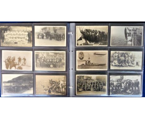 Postcards, a selection of approx. 72 Naval Shipping cards on album leaves, inc. Naval Life and naval ships (mostly RPs) inc. 