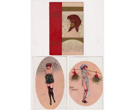 Postcards, Raphael Kirchner, early period, girl’s head gilded and maroon borders, UB by M.M. (corner crease): middle period, 