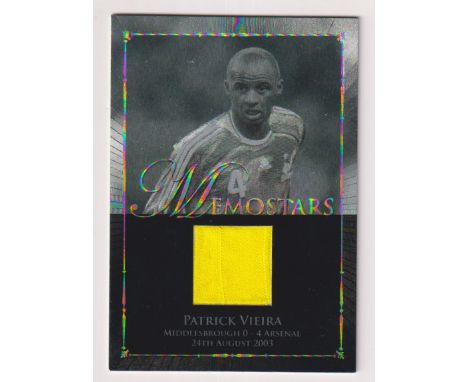 Trade card, Futera, Unique Memostars Collection, Patrick Vieira, Arsenal, a limited edition football patch card, no 74/100 (e
