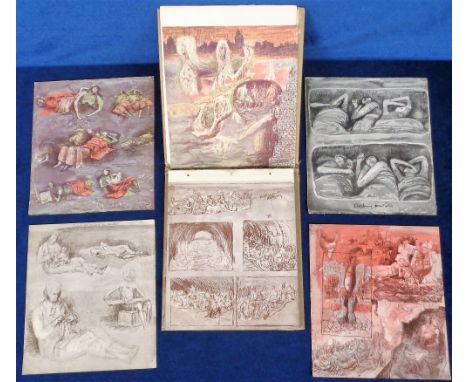 Book, Shelter Sketch Book Henry Moore, a cloth bound book of Henry Moore artworks some of which have become detached. Facsimi