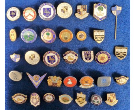 Football badges, a selection of 33 enamel badges, 1970/80's, all Lancashire clubs, Oldham (2), Bury (2), Stockport (1), Wigan