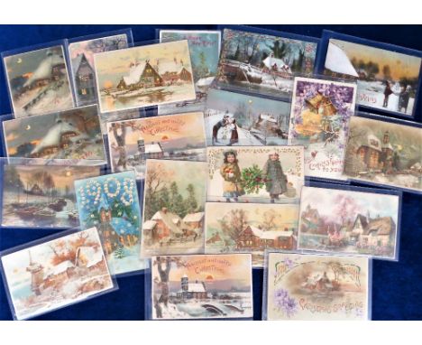 Postcards, hold to light, 21 attractive cards all for Christmas or New Year featuring year date (1908), children, cottages, s