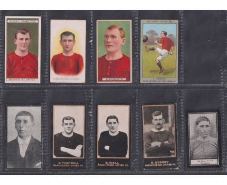 Cigarette cards, Manchester Utd, a collection of 9 scarce cards from various series, Ogden's, Football Club Colours (1), Cohe