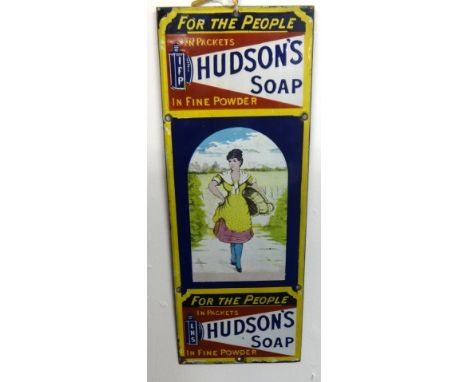 An enamel sign, Hudson's Soap, 41cm x 15.5cm