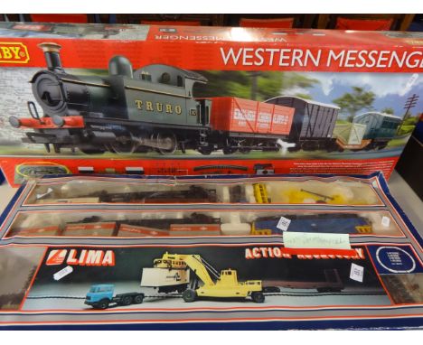 A Lima Train set with Triang Hornby Diesel engine, also a Hornby Western Messenger Train Set, both OO gauge and boxed (2).
