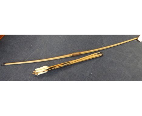 English long bow, 80 pound draw weight t/w one war arrow and Bobkins arrows