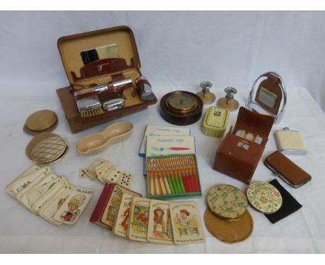 A small box of collectables to include a Walker & Hall barometer, cocktail forks etc. 