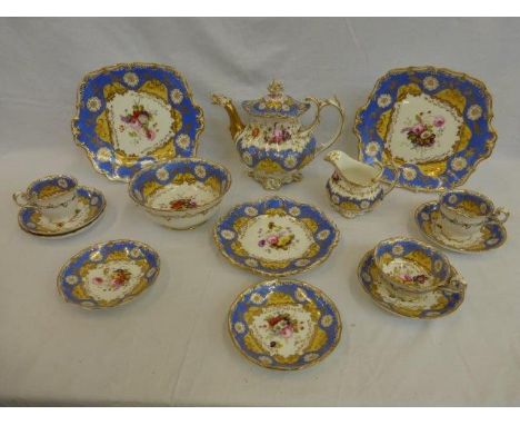 A Coalport Feltspar porcelain tea service comprising teapot, milk jug, bowl, three cups, two sandwich plates and a selection 