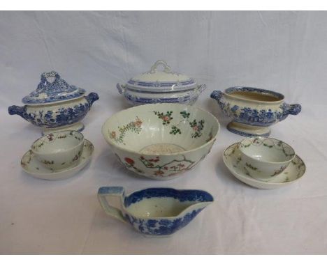 An early 19th Century pearlware blue and white sauceboat, various 19th Century blue and white tableware, an Oriental bowl and