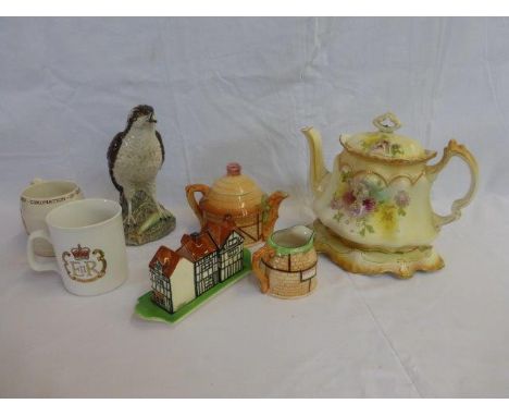 A Beswick cottage condiment set, mixed ceramics and a Beswick Beneagles  osprey Scotch whisky flagon, complete with contents.