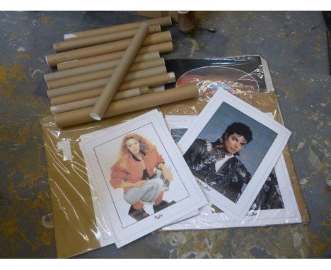 A collection of posters including Michael Jackson 'Who's Bad', Kylie, Porsche etc. many in tubes. 