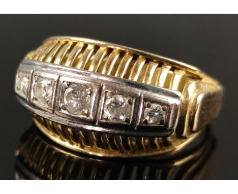 Brillant-Ring mit 6 Brillanten, zusammen um 0,25ct, Vintage, 70er Jahre, 585/14K Weiß- und Gelbgold, 5,7g, Größe 55