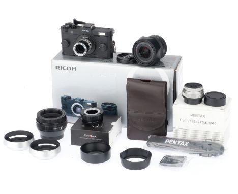 to include a Pentax Q-S1, black, working, battery door missing, otherwise G, with original packaging, fitted with an adapter 
