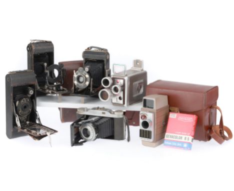 comprising a Kodak Pocket 1A, body P, leatherette peeling, an Agfa Record, body P, for repair, an Ensign Carbine body, no len