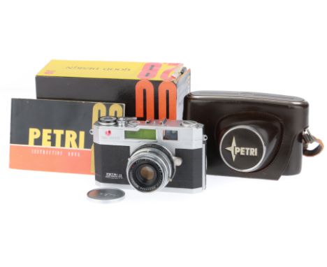 chrome, with A.C. Petri Orikkor f/2.8 45mm lens, body, VG-E, shutter working, lens, VG, some light internal haze, complete wi