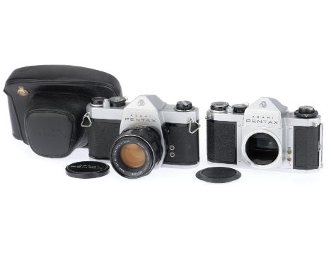 comprising a SP1000, silver, body G, shutter working, with a Super-Takumar f/2 55mm lens, barrel G, optics VG, with case, and