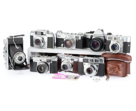 to include a Voigtlander Vito B, a Hanimex Holiday II, body G, shutter works, a Voigtlander Vitomatic, an Agfa Record, shutte