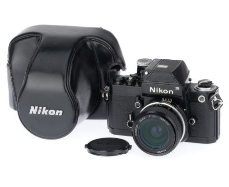 black, body VG, shutter working, meter working, viewfinder bright &amp; clear, together with a Nikkor 28mm f//3.5 lens, body 