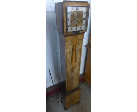 An Art Deco walnut dwarf longcase clock 