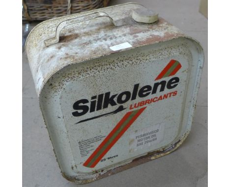 A vintage Silkolene fuel can 