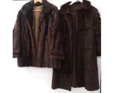 THREE LADIES FUR COATScomprising a three quarter length brown mink jacket; a brown mink evening jacket; and a coney fur jacke