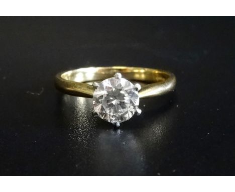 IMPRESSIVE DIAMOND SOLITAIRE RINGthe round brilliant cut diamond approximately 1ct, on eighteen carat gold shank, ring size N