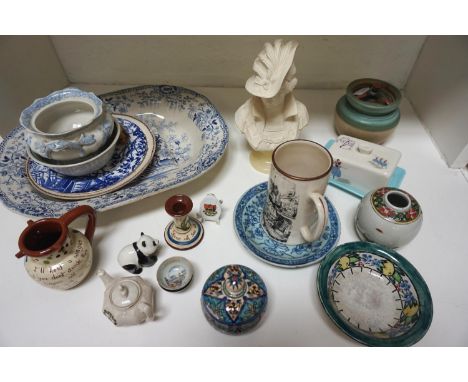 SELECTION OF DECORATIVE CERAMICSincluding a large blue and white meat plate, a Beswick Panda, a Beswick butter dish, a Studio