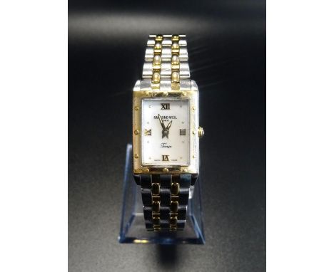 LADIES RAYMOND WEIL TANGO COLLECTION WRISTWATCHthe mother of pearl dial with Roman numerals at the quarter hours and five min