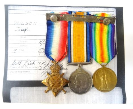 1914-15 STAR TRIOnamed to '2657 Pte.J.Wilson, Essex R.', bar mountedNote: entitled to Silver War Badge. 