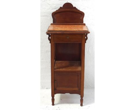 FRENCH MAHOGANY WASH STANDwith a shaped raised back above an orange marble top with a drawer below, supported by plain column