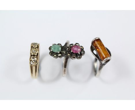 Three Vintage Rings. This lot includes a 9ct Gold and Diamond Ring; the ring approx 2.7 gms, size L, together with a silver a