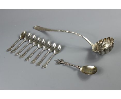 Eight American Gorham &amp; Co Sterling Silver Tea Spoons, stamped sterling with UK import marks together with a serving spoo