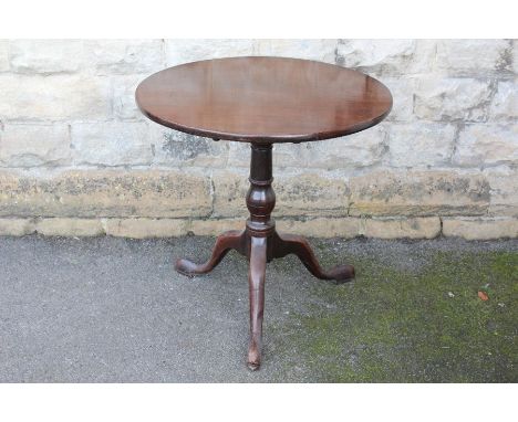 Antique Tilt-top Wine Table; the table a turned central column terminating on tripod base, approx 71 x 71 cms.&nbsp;