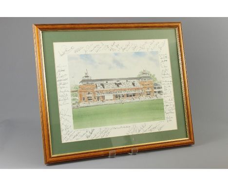Cricket Memorabilia England – 1986 Cricket print signed by 76 mostly England International cricketers from the 1930's onwards