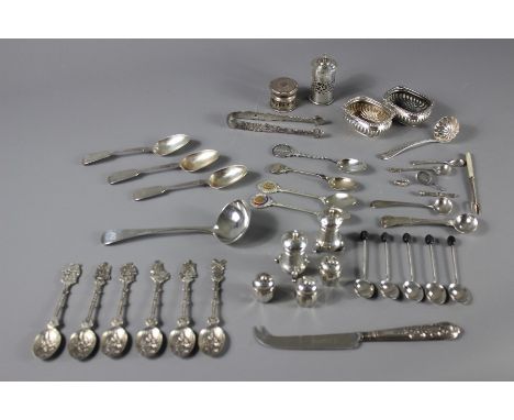 Miscellaneous Silver Cruet. This lot includes two silver salts Birmingham hallmark, marks rubbed; two peppers Birmingham hall
