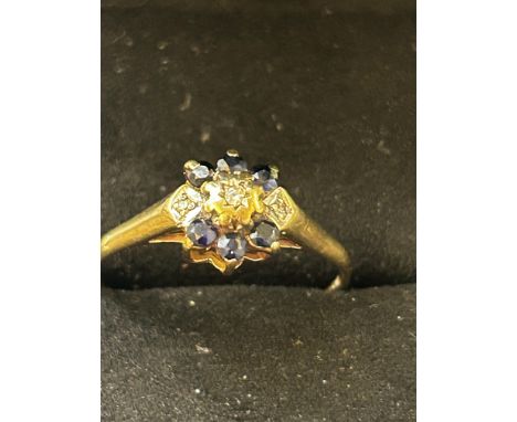 9ct Gold ring set with sapphires & diamonds Size S 1.7g