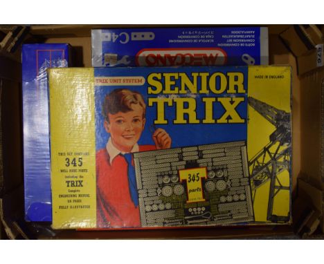 A collection of vintage and contempory Meccano and Senior Trix sets to include Meccano box 4, C4 set and boxed vintage Meccan