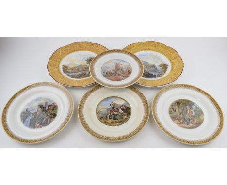 A group of late 19th century F &amp; R Pratt multi-colour transfer-printed landscape and scenic pattern plates, c. 1860-80. L