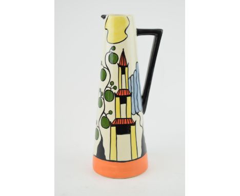 Lorna Bailey tall Art Deco inspired jug in the Pagoda Garden design, with Old Ellgreave backstamp, 27cm tall.  In good condit
