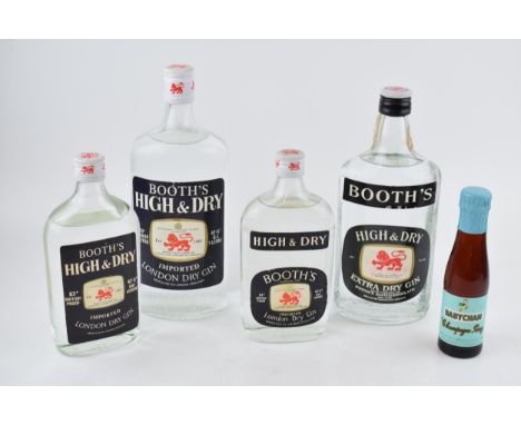 A collection of Booths "High &amp; Dry" Gin to include 1 litre, 75 CL. and two 50 CL. bottles together with a bottle of Babyc