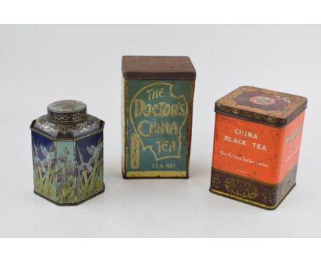 A collection of vintage tea tins to include a Mazzawattee tin, The Doctor's China Tea and a China Black tea National Tea Corp