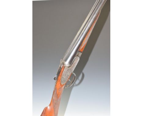 AYA No.2 12 bore side by side ejector shotgun with named and engraved hand detachable locks, engraved trigger guard, undersid
