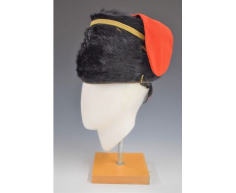 British Army Royal Gloucestershire Hussars fur busby retaining yellow cord line and scarlet bag, size 7¼ inked to interior.&n